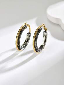 1 Pair Retro Exaggerated Tie Dye Acrylic Resin Hoop Earrings, Versatile Delicate High-End Elegant Earrings, Unique C-Shaped Large Ring Design, 4 Colors Available, Suitable For Commuting, Dating, Going Out, Great Gift For Friends And Family On Valentine's Day, Christmas, Halloween And Other Holidays - Yellow Gold - View 11