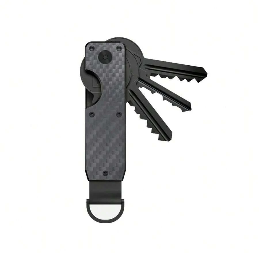 Organizador de llaves Llavero compacto Llavero de metal Estuche para llaves minimalista Llavero para llavero asegura 1-5 llaves - fibra de carbono - Ver 1