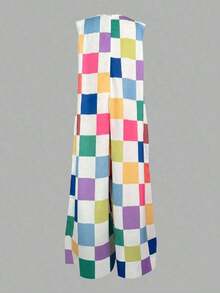 Plus Size Women's Sleeveless Jumpsuit With Colorful Plaid Print, For Summer - 彩色 - 查看 3