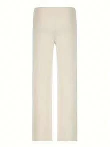 Pantalones Rectos de Cintura Alta en Color Sólido - [Beige] - Ver 6