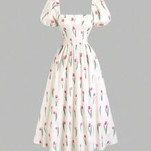 guangzhougaolangshangmao  Vestido de verano estilo francés, vestido largo blanco de alta calidad y lujo con elegante estampado floral de magnolia ditsy para damas - Multicolor - Ver 2
