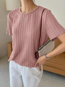Camiseta Sólida Texturizada Con Ribete De Lechuga - Rosa vieja - Ver 5