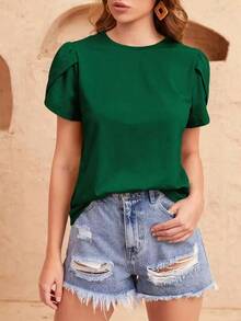 Camiseta unicolor manga tulipán - Verde Oscuro - Ver 1