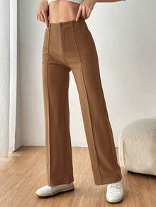 Pantalones rectos de traje sólidos para mujer en otoño/invierno - Camel - Ver 7