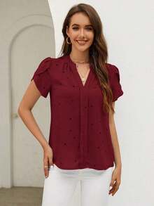 Blusa de mujer de escote en V con estampado de corazón y mangas con volantes para el verano y la playa - Rosa Roja - Ver 6