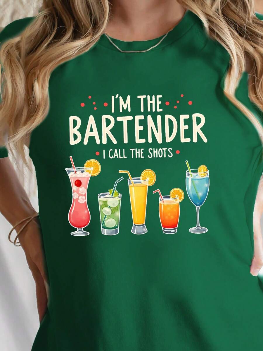 Talla grande - talla extra grande - camiseta de mujer, hecha de algodón puro, tela ligera y transpirable, diseño de cuello redondo, diseño estampado, corte de manga corta, adecuada para primavera y verano. - Verde - Ver 1