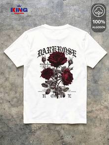 King T-shirt Playera 100% algodón de excelente calidad, esta playera garantiza una suavidad excepcional al tacto, cuello redondo con estampado "Dark Rose Gothic Floral" y manga corta - Blanco - View 2