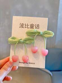 2pcs Vintage Velvet Bow Cherry Hair Clips, Cute Side Bangs Clips For Girls - Multicolor - View 5