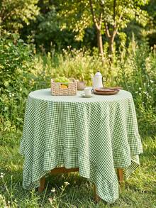 1pc Fresh Green Plaid Ruffle Edge Tablecloth, American Country Style Minimalist Decorative Table Cloth, Rectangular For Dining Table, Coffee Table, TV Cabinet, Entryway, Multi-Functional Cover, Suitable For Holiday Gatherings, Birthday Parties, Wedding Banquets, Table Decoration, Room Decor, Office Desk, Coffee Table Mat, Outdoor Picnic Mat, Home Decor, All Seasons - Green - View 2