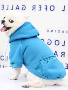 Blue Pet Pattern Zipper Pocket Hoodie Suitable For Daily Wear, Unisex - Blue - View 7