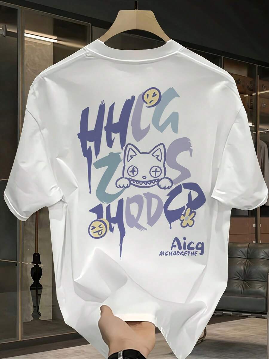 Camiseta de manga corta para hombre,% algodón, de marca de moda, estilo casual de verano, talla, corte holgado, prenda versátil adecuada para todas las estaciones. Se puede usar como capa base en primavera y otoño o sola en verano. Estilo unisex, perfecta para amigos. Camiseta de marca de moda,% algodón y de peso pesado. - Blanco - Ver 1
