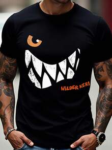 T-shirt avec impression de bouche de monstre et texte "Wilder-Kers" pour le port quotidien. - Noir - Voir 2