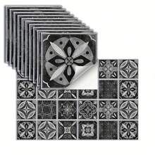 24pcs Mandala Pattern Ceramic Tile Stickers, Self-Adhesive Waterproof Removable Wall Decals, Vintage Floral Bathroom Toilet Wall Stickers, Art Wall Decals, Kitchen Wallpaper, Room Decor, Home Decor, Create Perfect Home, Living Room Wall Decor, Art Wall, Kitchen Wall Decor, Personalized Background, Self-Adhesive Wallpaper, Furniture Wallpaper - Black - View 8