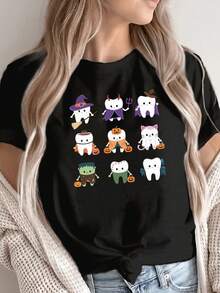 Camiseta de Mujer con Estampado de Personaje de Diente de Halloween - Negro - Ver 6