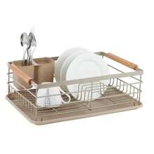 Japanese-Style Wooden Handle Single-Layer Dish Rack, Household Tableware Storage Rack With Chopstick Holder And Drip Tray: One Side Holds Plates Vertically For Quick Drainage And Ventilation; The Other Side Can Hold Bowls, Cups, And Other Tableware For Easy Access. Features A Detachable Double-Compartment Chopstick Holder On The Side For Organized Storage Of Knives, Forks, Chopsticks, And Other Small Utensils. - View 7