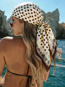 1 chiếc khăn trùm đầu bằng satin in họa tiết chấm bi phong cách Bohemian, phụ kiện đội đầu hoặc tóc thời trang ngoài trời, thích hợp cho mùa xuân và mùa hè, cũng có thể dùng như khăn quàng cổ, dây buộc tóc hoặc băng đô, phụ kiện lý tưởng cho trang phục mùa thu/đông. - Màu xanh lam - Xem 1