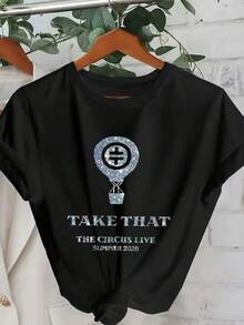 Plus Size Women's Casual "Take That The Circus Live 2026" Tour T-Shirt, Round Neck Short Sleeve, Suitable For Spring, Summer, Autumn Black - Black - View 3