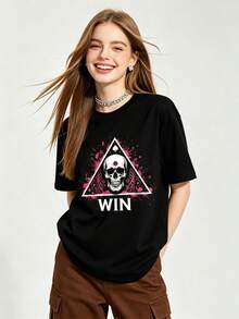 Camiseta de manga corta con cuello redondo suave y casual para mujer de verano| Dulce Oscuro y Genial,WIN, Salpicadura de Tinta Rosa|Tops para salir, Estilo callejero europeo y americano, Casual deportivo, Estilo unisex, Estilo casual urbano, Tops bonitos, Generación Z, Curvas, Ropa Y2K, Camisetas divertidas, Tops de mujer, Conjuntos de vacaciones para mujer, Top lindo, Camiseta gráfica, Conjuntos de primavera, Camisetas holgadas, Ropa urbana retro, Estilo de los 90, Estilo de los 2000, Subcultura, Top negro, Tops blancos, Conjunto de fiesta de los 90. - Negro - Ver 5