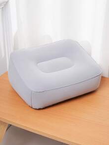 1pc Thickened Flocked Inflatable Footstool, Grey Or Dark Blue, For Home, Outdoor, Travel, Car, Or Office Use, For Camping - Grey - View 8