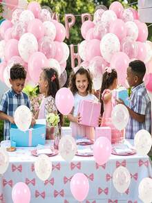 10/20/30/ Pcs Random Pink Bow Balloons, 12 Inch Pastel Light Pink Transparent White Bow Print Coquette Balloon For Women Birthday Bachelorette Party Bridal Shower Wedding Anniversary Decorations Supplies,Baby Shower - Pink - View 6
