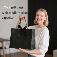 1/3/6 Black Gift Bag 7x3.9x7.1 Inches - Paper Bag With Black Paper Bag, Party Favor Bag, Shopping Bag, Wrapping Bag With Handles, Women's Wedding Party Christmas Thanksgiving Gift Wrapping Bag, Valentine's Day Bridesmaid Party Gift, Valentine's Day - Multicolor - View 5