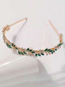 1pc Women's Fashion Princess Crown Rhinestone Headband, Sweet Birthday Hair Accessory - Green - View 9