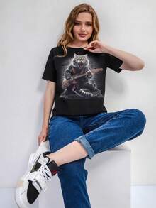 The Most Popular Women's T-Shirt Of 2026! A , Youthful, Lightweight, And Casual Short-Sleeved T-Shirt With An Adjustable Fit. The Material Is Durable And Reliable! - 黑色搖滾貓 - 查看 2