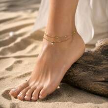MESHUOKAI 1pc Stainless Steel Rhinestone Beach Anklet, Fashionable And Charming, Suitable For Women - Double Anklet - View 4