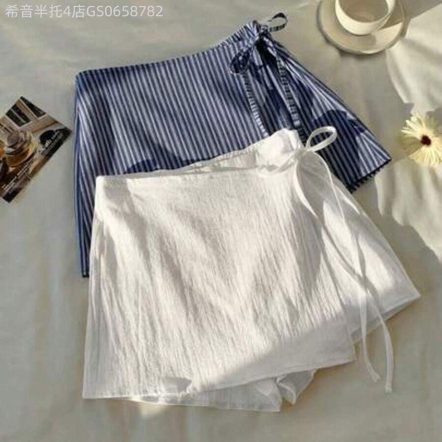 Fengyu Women's Clothing Store Conjunto de pantalón y falda de 100% algodón blanco, Primavera/Verano 2026, incluye pantalón/falda blanca y pantalón/falda a rayas negras, diseño de múltiples piezas, adecuado para vacaciones de mujeres, Pascua, Día de San Patricio, fiesta, boda, graduación, elegante, casual, lujoso, salida, ocasión formal, Día de San Valentín, carnaval, playa, ocio, universidad, moda, viaje al trabajo y otras ocasiones - Multicolor - Ver 1