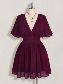 ICON Vestido de línea A con cuello en V y volantes en el bajo, adecuado para playa, vacaciones, estilo bohemio, hippie, Y2K, verano, Día de San Valentín, vestido elegante para citas - Morado - Ver 6