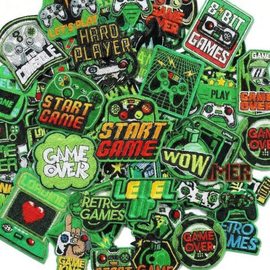 3/24/40 piezas Parches bordados con píxeles de videojuegos, parches de reparación de costura con apliques retro de juegos para ropa, mochilas, niños, jugadores, manualidades - Juegos electrónicos ecológicos - Ver 1
