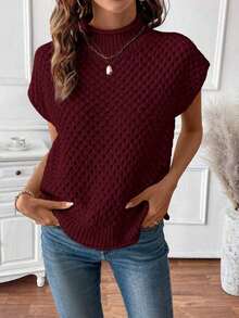 Suéter de punto de cuello redondo sin mangas de textura romántica roja elegante para el Día de San Valentín - Burdeos - Ver 7