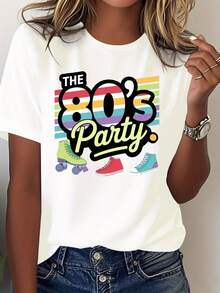 Camiseta de fiesta retro de los 80 para mujer - Estilo auténtico e icónico de los 80, adecuada para fiestas temáticas de los 80 y para uso casual diario. Camiseta vintage cómoda y lavable a máquina, adecuada para actividades de baile y uso diario vintage (con patrones vintage icónicos) blusa casual mujer - Blanco - Ver 7