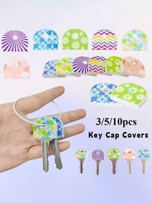 6pcs/3pcs/1pc Floral Pattern Anti-Slip Silicone Key Cover - Durable Non-Slip Key Identifier Suitable For Home, Office And Door Keys - Daily Necessity, Suitable For Family And Roommates, Neat And Tidy, A Great Gift Choice - Multicolor - View 3