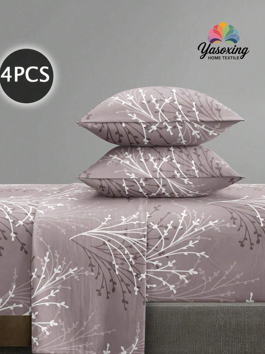 Juego de sábanas de 4 piezas con estampado de hojas botánicas en color rosa pálido, de microfibra suave y de fácil cuidado. Incluye 1 sábana plana, 1 sábana ajustable, 2 fundas de almohada. Apto para cama King, Queen, Full y Twin. Sábanas con bolsillo profundo de hasta 30 cm, suaves, transpirables y sin arrugas. Estilo de hotel de lujo, regalo ideal para mamá, papá o amigos. - Rosa vieja - Ver 1