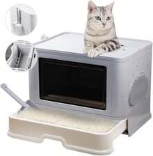 XXL Katzentoilette mit Kapuze 48 cm große Katzentoilette mit Deckel und Schaufel Abnehmbares Massagebrett Faltbares Tablett Design Geräumig und komfortabel - 1 - Übersicht 4