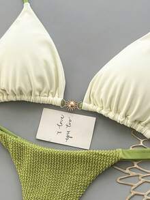 Bộ bikini 2 mảnh phong cách bohemian thanh lịch, gợi cảm, in hoa, buộc dây, thích hợp cho kỳ nghỉ biển mùa xuân/hè. - Màu xanh chanh - Xem 5