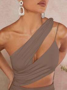 xheL'Amorae Vestido de un hombro con corte y fruncidoxhe - Gris - Ver 3