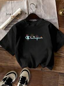 Gráfico con flores coloridas y un sol que simbolizan energía alegría y optimismo camiseta de mujer  cómoda transpirable para uso diario casual y juvenil - Negro - Ver 2