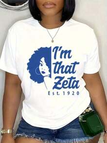 1 pieza de camiseta transpirable de verano, camiseta de manga corta con estampado de estilo africano en azul Zeta para mujer, estilo retro fundado en 1920, top para mujer para eventos de hermandades y uso diario casual, 220GSM 180g Algodón 100%. - Blanco - Ver 7