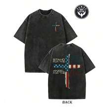 Camiseta Patriótica de Fe Cristiana – Diseño "Levanta la Bandera, Arrodíllate por la Cruz" – Camiseta Religiosa con Diseño de Cruz y Orgullo Americano para Hombres – Ropa de Algodón Cristiana Conservadora - Negro - Ver 1