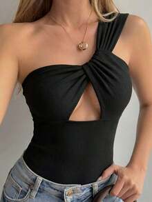 Camiseta sin mangas ajustada y sexy con tirantes cruzados calados para mujer, de estilo casual de verano - Negro 4 - Ver 4
