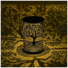 1pc Solar Powered Iron Art Tree Projection Light, Waterproof Outdoor Patio Decor Lamp, Garden Landscape Lighting, Hollow Hanging Lamp - 大樹 - 查看 1