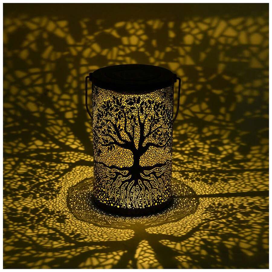 1pc Solar Powered Iron Art Tree Projection Light, Waterproof Outdoor Patio Decor Lamp, Garden Landscape Lighting, Hollow Hanging Lamp - 大樹 - 查看 1