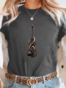 Talla grande - talla extra grande - camiseta de mujer, hecha de algodón puro, tela ligera y transpirable, diseño de cuello redondo, diseño estampado, corte de manga corta, adecuada para primavera y verano. - Gris Oscuro - Ver 6