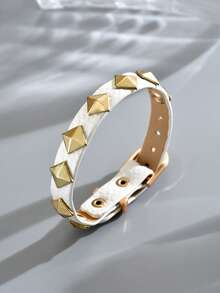 1 pieza Brazalete de mujer estilo gótico oscuro, motocicleta, Y2K, con remaches de triángulo de PU, estilo punk - Blanco - B1488 - Ver 3