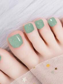 New Semi-Cured Gel Summer Toe Nail Stickers, Glitter Design, In Stock Wholesale, Waterproof & Long-Lasting - 薄荷藍 - 查看 3