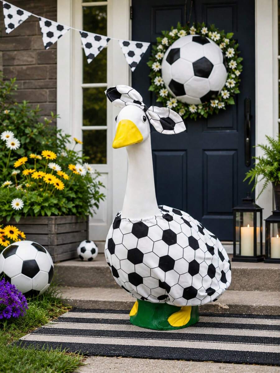 23-Inch Goose Costume Set, Football Print Body Cover And Bow Headband, Sports Themed Outdoor Yard Decor Goose Outfit, Suitable For Football World Cup Holiday (Goose Not Included) - Multiple Styles - View 1