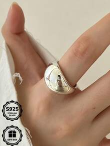 1pc S925 Sterling Silver Simple Plain Band Ring, Versatile Polished Design, Perfect For Daily Wear, Commuting And Gifting, Comes With Gift Box - Silver - View 8