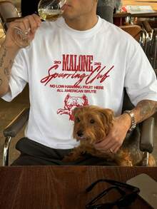 ractyr,-shirt graphique Malone Sparring Club avec pitbull, Top décontracté inspiré du streetwear de la boxe vintage,-shirt col rond à manches courtes doux pour un style urbain et rétro - Negro - Ver 4